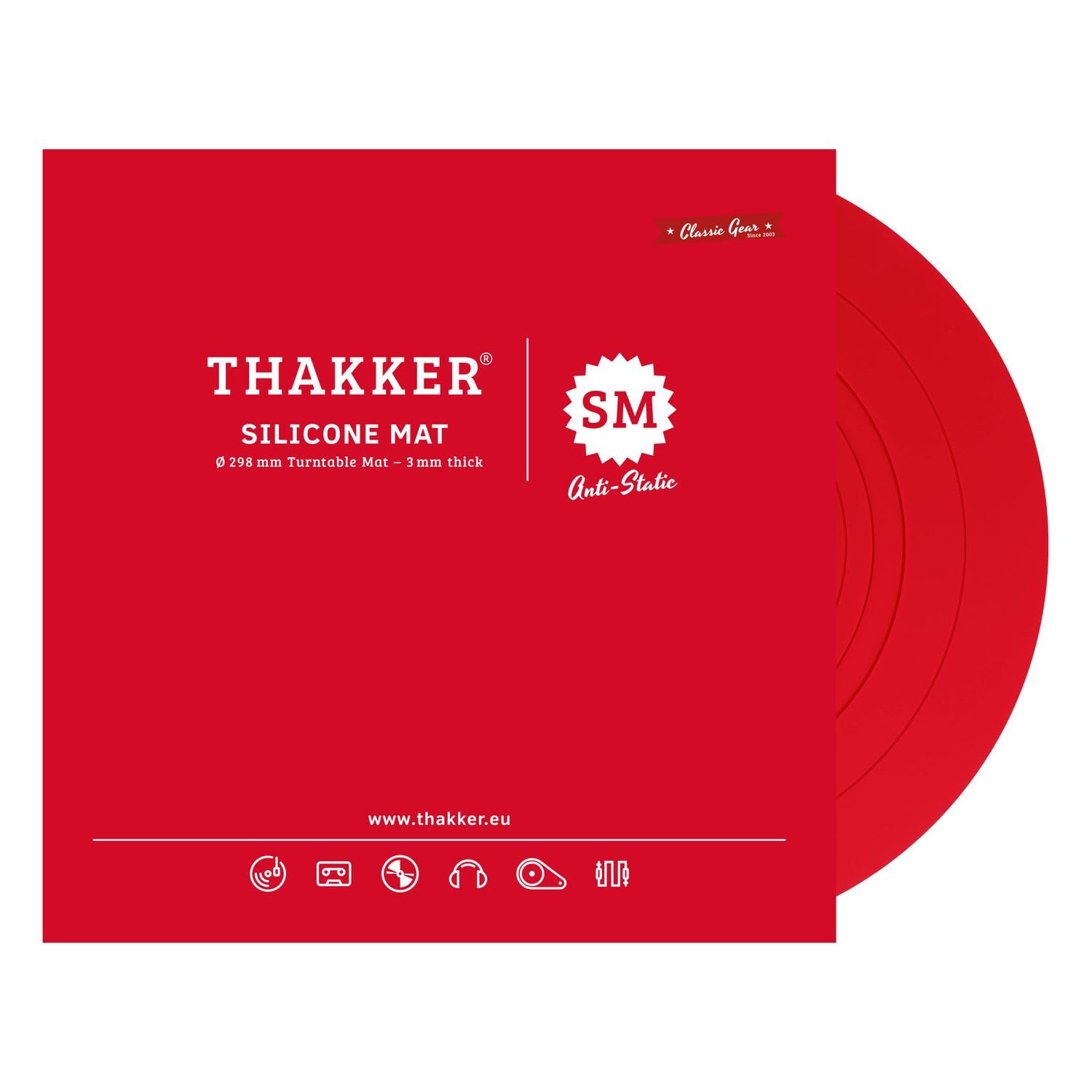 THAKKER Silicone Mat Red - Alfombrilla de Silicona antiestática para Tocadiscos - Rojo | 3 mm de Espesor | 298 mm de diámetro | para Tocadiscos de 12
