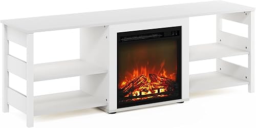 Miniatura 6 de Furinno Soporte clásico de TV de 70 pulgadas con chimenea, relieve blanco