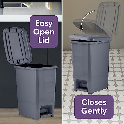 Image of Superio Slim Trash Can with Foot Pedal - 10.5 Gallon Step-On Trash Can with Lid, Large Plastic Garbage Can, Trashcan for Bathroom, Kitchen, Office, Bedroom, Dorm Room, Patio, - Onyx Grey, 3