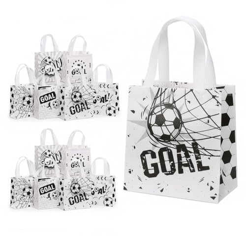 12 Pack Soccer Goodie Bags with 6 Designs | Reusable Non-Woven Party Favor Bags with Handles | Soccer Birthday Gift Bags for Kids Sports Team Snack Bags Themed Party Supplies for Boys & Girls (7)
