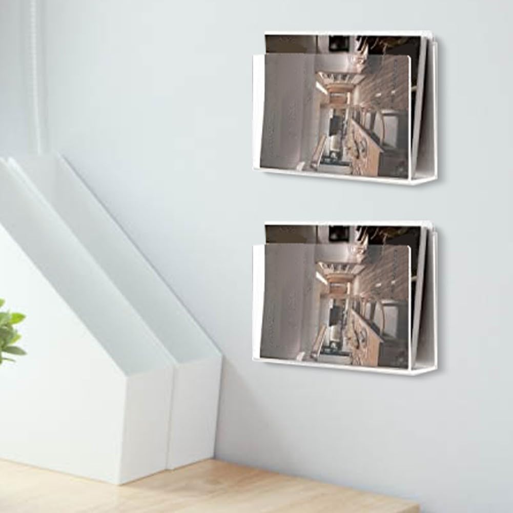 Lot de 2 porte-revues muraux en acrylique transparent, 27,9 x 5,8 x 20,9 cm, pour la maison, le bureau, la salle d'attente, le rangement de fichiers avec matériel (2 pièces)