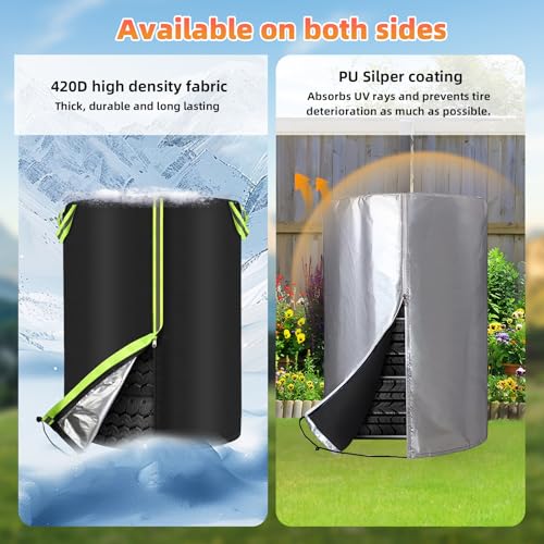 Image of Tire Cover with 4 Pads, Tire Covers for Storage Waterproof 420D Tire Storage Bag Universal Tire Covers for Storage with Zipper for Trucks, SUV, Trailer Sun Rain Snow Protection (for 31.5'' Diameter)