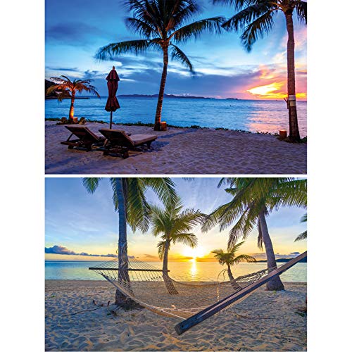 GREAT ART Set de 2 Posters XXL - Playas de ensueño crepúsculo y Puente Colgante anochecer mar Tarde Naturaleza Paisaje Mural decoración Mural póster Foto de la Pared (140 x 100 cm)