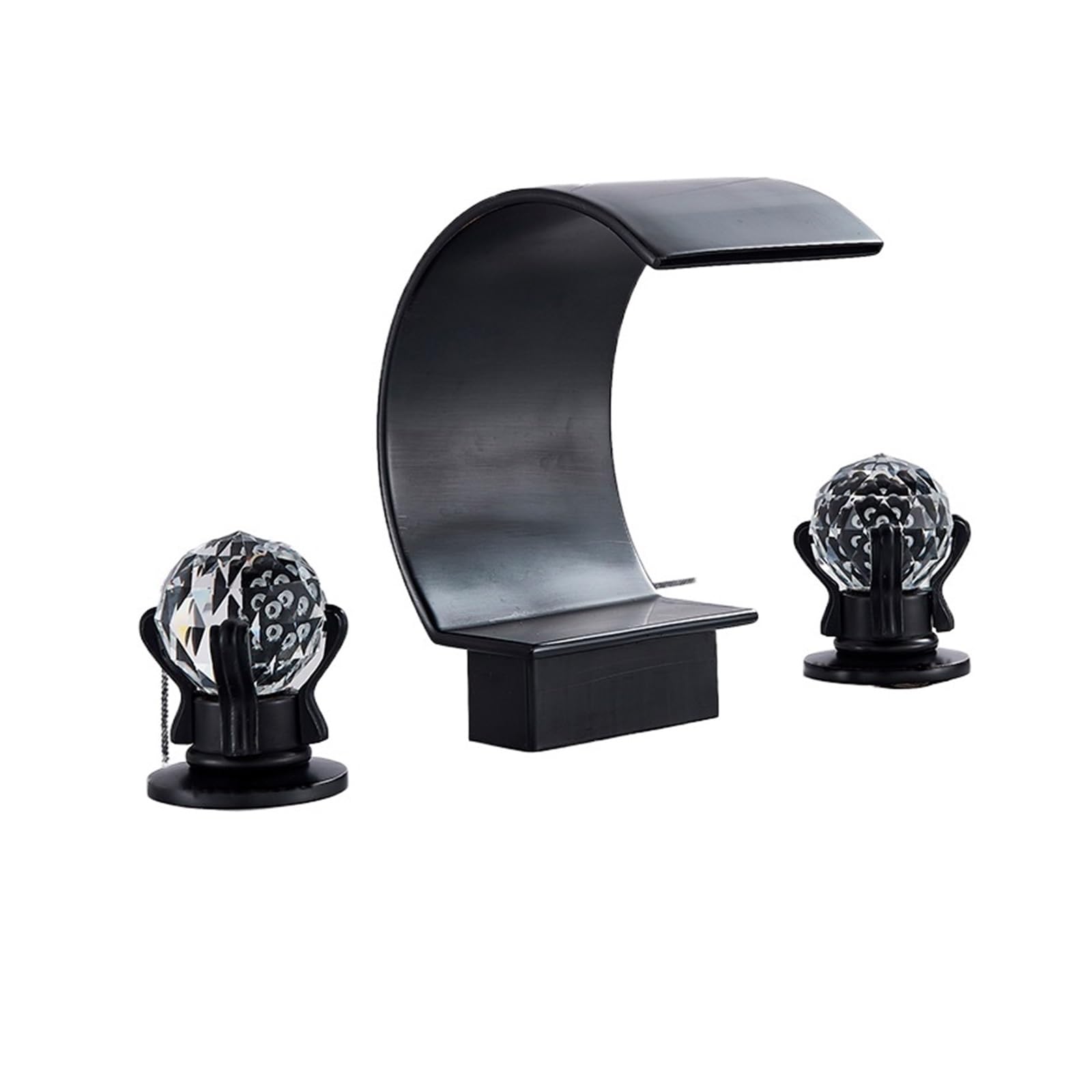 Grifo de lavabo cascada en negro mate con doble mando de cristal para baño