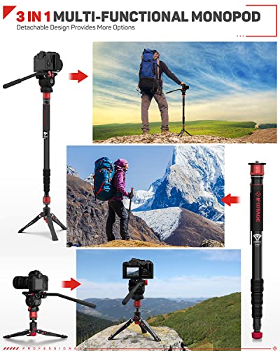 IFOOTAGE Monopod for Camera Cobra 3 A180T, 71" Camera Monopod with Feet, Aluminum Monopods Cameras Stand Compatible with Sony Canon Nikon DSLR, Payload 17.64 lbs/8 KG