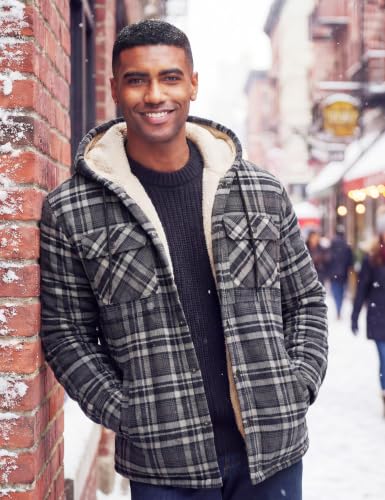 Image of MAGNIVIT Men's Flannel Jacket Plaid Fleece Button Hoodie Jackets Shirt | pure cutton,5 pocket,adjustable drawstring hood,casual,work,outdoor