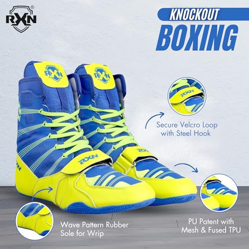 Image of RXN Boxing Shoes for Men and Women Lace Up Non Slip Rubber Sole Lightweight Mid High Top | Knockout High Top Boxing Boots for Men & Women