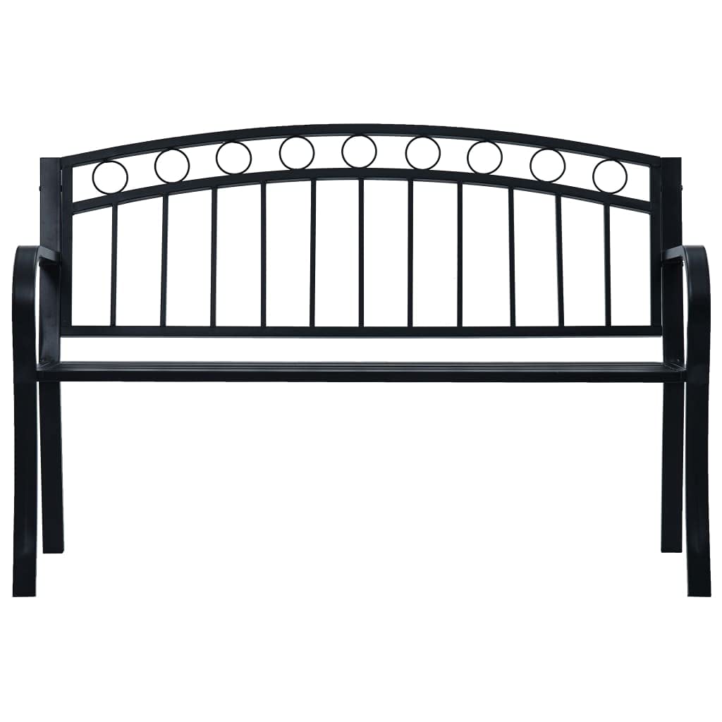 Ławka ogrodowa, 125 cm, czarna, wykonana z wytrzymałej stali, odporna na warunki atmosferyczne, do użytku na zewnątrz, na taras i do ogrodu, wygodna ławka do siedzenia dla dwóch osób