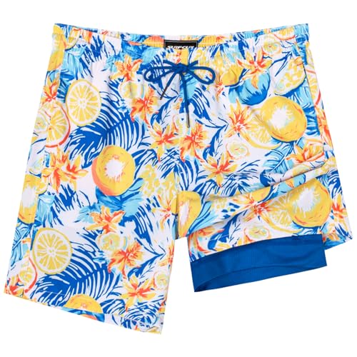 Image of SURF CUZ Mens Swim Trunks with Compression Liner Swim Shorts 7 inch Swimming Trunks Stretch 7 Inch Swim Suits Quick Dry