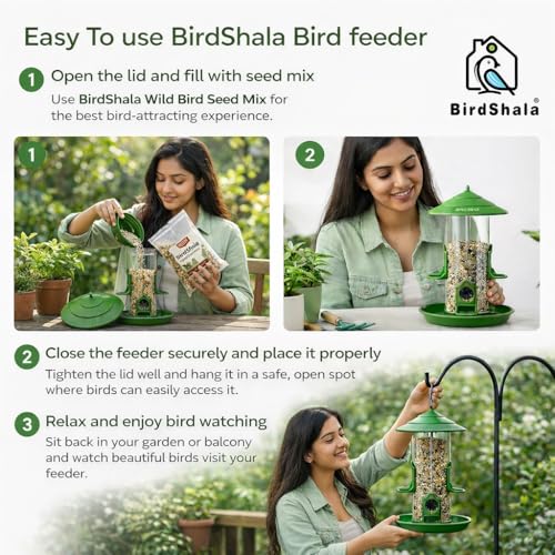 Image of Bird Feeder for Balcony & Garden, 1L Large Capacity Hanging Bird Feeder, Weather Resistant Seed Feeder with Tray for Sparrows & Small Birds - BirdShala