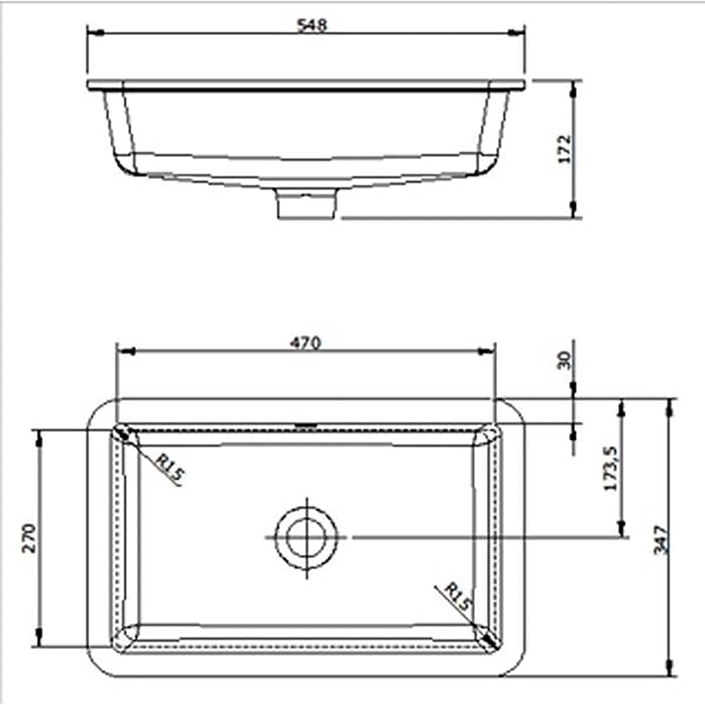 Agres - Lavabo Bajo Encimera de Porcelana Blanca 55x35x13 cm | Rectangular con Rebosadero | Ideal para Muebles de Baño con Fondo de 46 cm