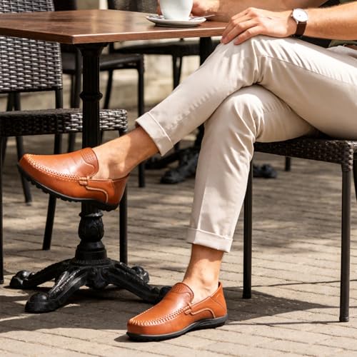 Image of Go Tour Men's Premium Genuine Leather Casual Slip on Loafers Breathable Driving Shoes Fashion Slipper