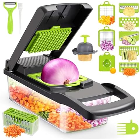 Vegetable Chopper,Senbowe Multifunctional 13-in-1 Food Choppers Onion Chopper Vegetable Slicer Cutter Dicer Veggie chopper with 8 Blades,Colander Basket,Container for Salad Potato Carrot Garlic Cover