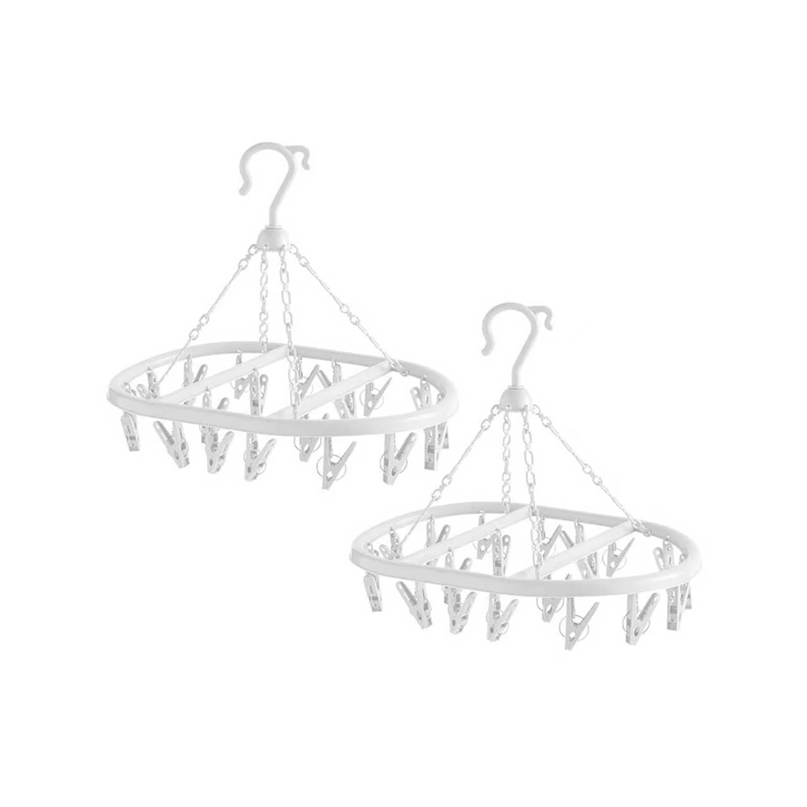 VOLTICO 2 Pack Air Dryer Hanger Drying Rack for Socks Peg Hanger with 20 Clips Plastic Clothes Hanging Rack for Indoor Outdoor Laundry Use (WHITE)