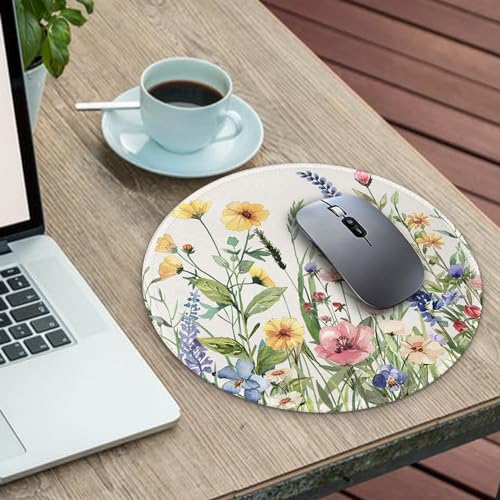 Image of Gctriki Flowers Plants Mouse Pads for Desk,Cute Floral Small Round Mousepad with Stitched Edge Non-Slip Rubber Base,Comfortable Computer Mouse Pad for Laptop, Cute Office Desk Accessories Decor