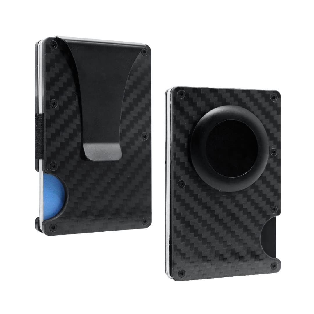 AirTag Carbon Fibre RFID Blocking Wallet with Money Clip | Minimalist Slim Lightweight Aluminium Credit Card Holder with Contactless Card Protection Holds Bank Notes (Carbon Fibre, Black)