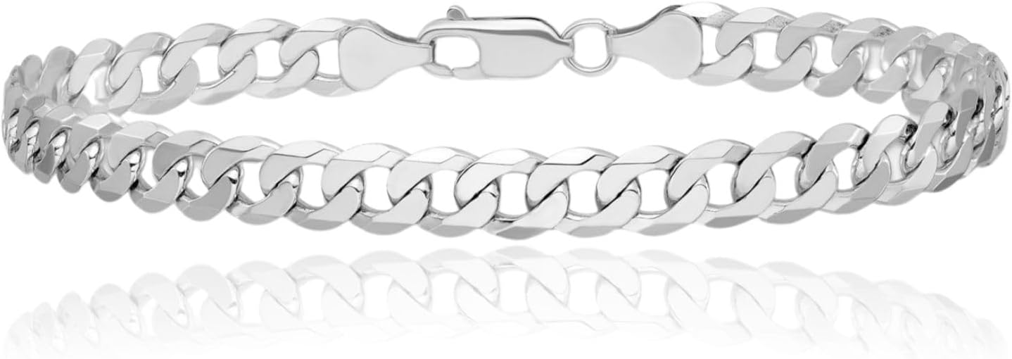 IceCarats 14K Solid White Gold 5.75mm Thick Curb Chain Flat Beveled Bracelet Polished