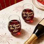 Funny Clear Stemless Wine Glasses for Parents Mom Dad Gift with Gold '#1 Reason You Drink - You're Welcome' Message Humorous Gift from Kids Mother's Day Father's Day for Wine Loving Parents