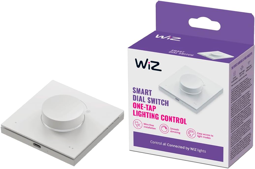 WiZ Smart Dial Switch – Portable One-Tap Dimming and Scene Control, USB Rechargeable, Controls All “Connected by WiZ” Lights