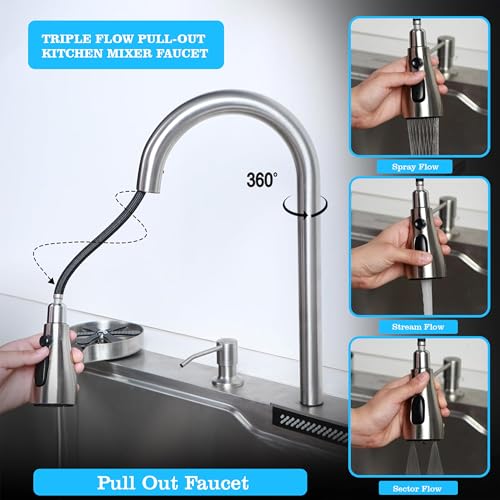Image of Fossa 37 inchx18 inchx10 inch 5-Year Warranty Single Bowl WaterFall Kitchen Sink with Integrated Waterfall mode and Pull Down Faucet with Steel Tray, Fruit Basket and Complete Accessories Set.