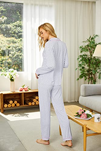 Ekouaer Long Sleeve Button Down Pj Set With Pajama Longs,White With Black Dots,Medium #TOP4