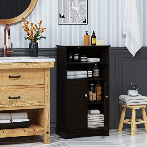 Spirich Bathroom Storage Cabinet, Floor Wood Cabinet with Doors and Adjustable Shelves, Freestanding Storage Cabinet Organizer for Bathroom, Entryway, Living Room (Espresso) - Thumbnail 4