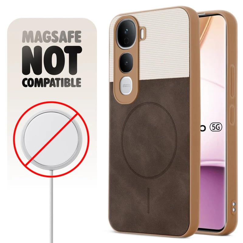 Image of Bintage case Dual-Leather Macc-Safe Design Phone Case| Soft Touch Finish | Full Camera Protectection Back Cover Compatible for Vivo V2439 / Vivo Y400Pro - White & Choco Brown