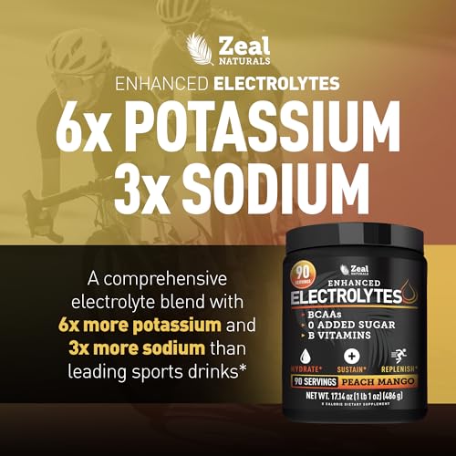 Image of Zeal Electrolyte Powder - 90 Servings | Keto Electrolytes Powder | Zero Sugar, BCAAs, B-Vitamins | Potassium, Zinc, Magnesium | Hydration Powder Recovery Drink | Peach Mango