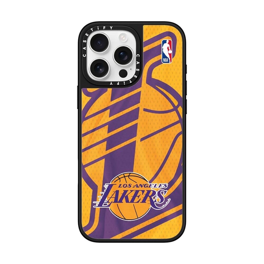CASETiFY Mirror iPhone 16 Pro Max Case [NBA Co-Lab / 4.9ft Drop Protection/Compatible with Magsafe] - Los Angeles Lakers Vintage Jersey - Silver on