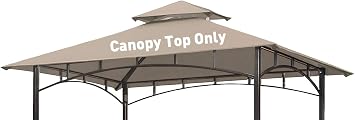 OLILAWN Grill Gazebo Replacement Canopy Roof, 5 x 8 Outdoor BBQ Gazebo Canopy Top Cover, Double Tired Grill Shelter Cover with Durable Polyester Fabric, Only Fit for Model L-GG001PST-F, Khaki