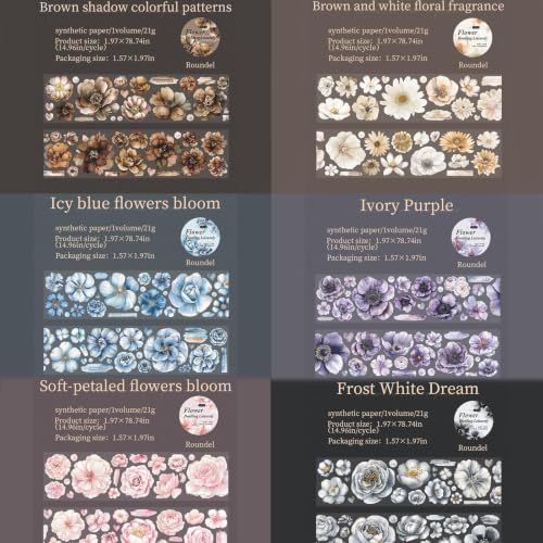 Image of 6 Rolls Floral Washi Tape Set,Pre-Cut Scrapbook Flower Tape Stickers for Journaling Supplies,Junk Journal,Scrapbooking,Notebook,Phone Case,Cups,Planner(Flower Dwelling Leisurely)