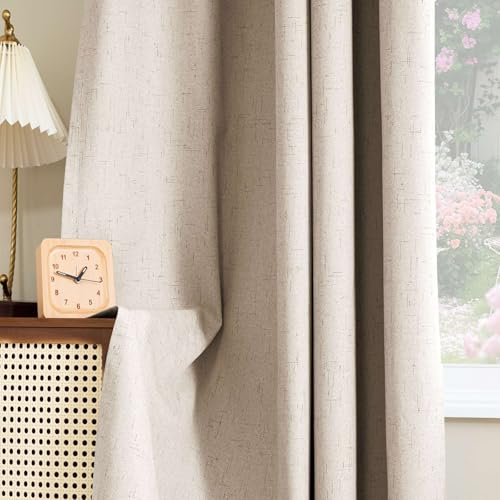 Image of Linen Blackout Curtains 96 Inches Long 100% Total Blackout Heavy-Duty Draperies for Bedroom Living Room Thermal Insulated Textured Functional Window Treatment Anti Rust Grommet (Natural, 2 Panels)