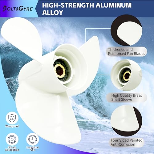 Image of BOLT&GYRE 13 1 /4 x 17-K OEM Aluminum Outboard Boat Propeller, 6E5-45945-01-EL,fit Yamaha Engines 60-130HP, 15 Spline Tooth, white