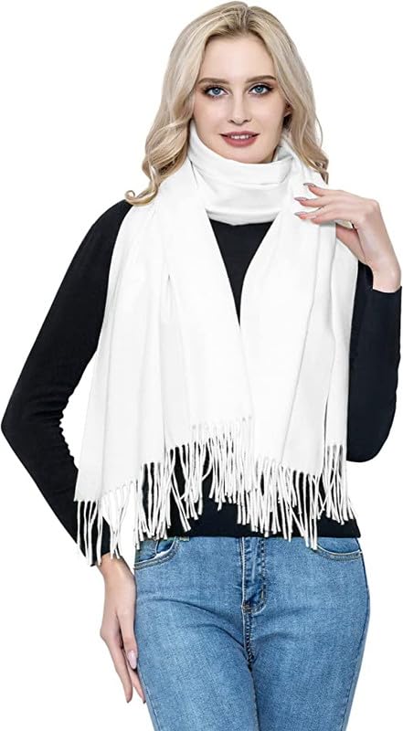 MANRA Women's Cashmere Wool Plain Solid Color Ultra Soft Stole/Scarf for Women (White) - Image 2 thumbnail