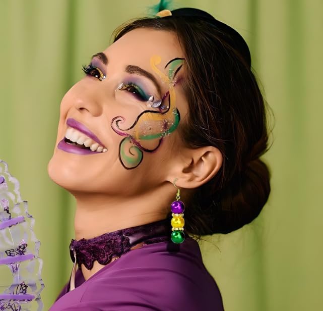 Mardi Gras Earrings, Lightweight Beads Mardi Gras Earrings for Women, Mardi Gras Accessories for Mardi Gras Outfits, Mardi Gras Party Favors 2025 Cute Holiday Jewelry - Image 4