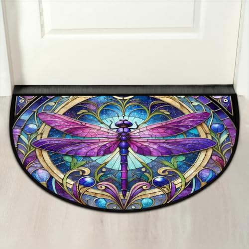 Image of Half Round Doormat Dragonfly Non Slip Semi Circle Area Rug Runner Mat