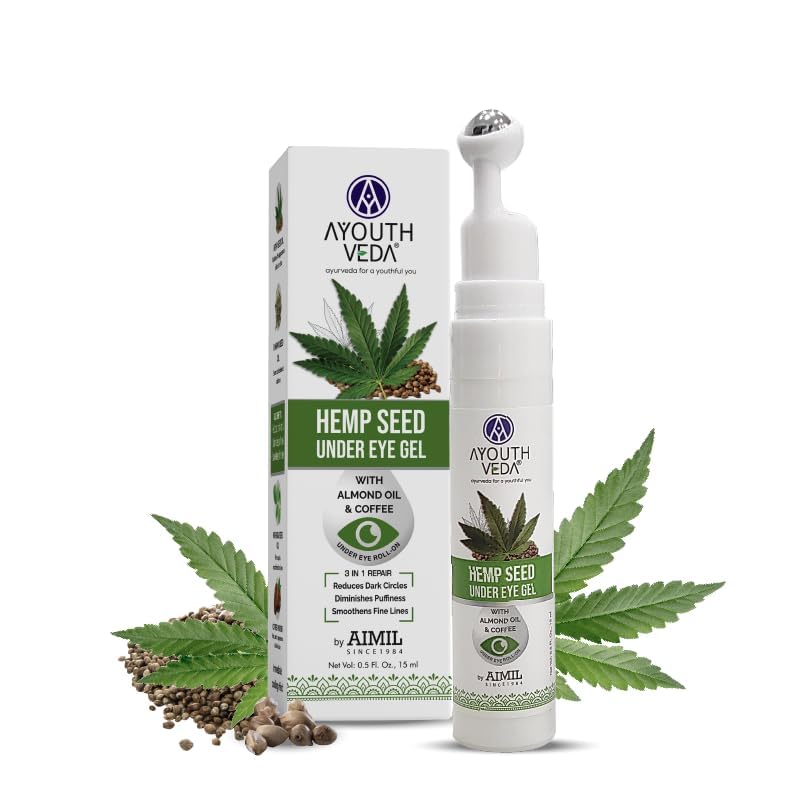Hemp Seed Under Eye Gel with Cooling Massage Roller|For Puffy Eyes, Dark Circles, Wrinkles & Fine Lines|With Hemp Seed Oil, Almond oil & Coffee| (Pack of 1;15ml)