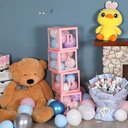 Image of Sooyee Pink Clear Baby Boxes with Letters for Baby Shower Birthday Party,Baby Shower Decorations,Transparent Ballon Boxes Backdrop,Gender Reveal, Baby Blocks