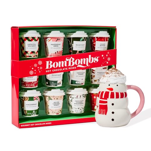 BomBombs Mini-Geschenkset mit heißer Schokolade in Weihnachtsverpackung, Dessertaromen umfassen Rocky Road, Cookie Butter, Pumpkin Pie und mehr, 12er-Set