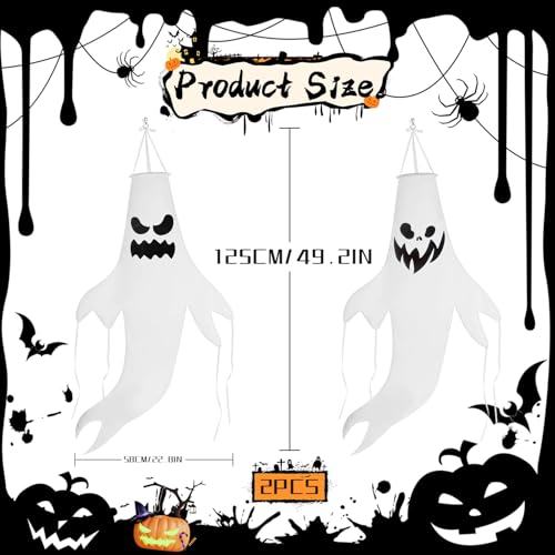 Halloween Ghost Windsock, 2 Pcs Scary Halloween Hanging Decorations With 4 LED Lights - Image 2