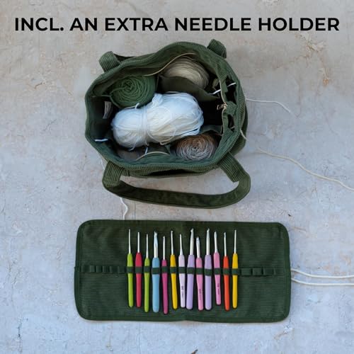 KIBAGA Stylish Yarn Bag for Crochet and Knitting Projects - Corduroy Crochet Organizer with 4 Interior Pockets and Yarn Holes - Perfect for Storing Hooks, Needles and Crafting Accessories by KIBAGA - Image 6