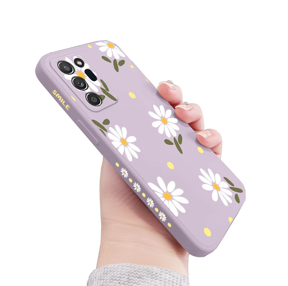 for Galaxy Note 20 Ultra Case Cute Daisy Pattern Full Camera Lens Protection Shockproof TPU Bumper Liquid Silicone Protective Cover Phone Cases for Samsung Galaxy Note 20 Ultra 5G 6.9"-Purple