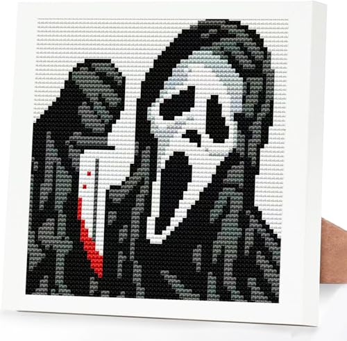 Tiwabb Horror Cross Stitch Kits for Adults Beginners Ghost Stamped Cross Stitch Kits with Framed Embroidery Kit for Beginners Halloween Partial 11CT Cross-Stitch Arts and Crafts for Adults 7x7inch
