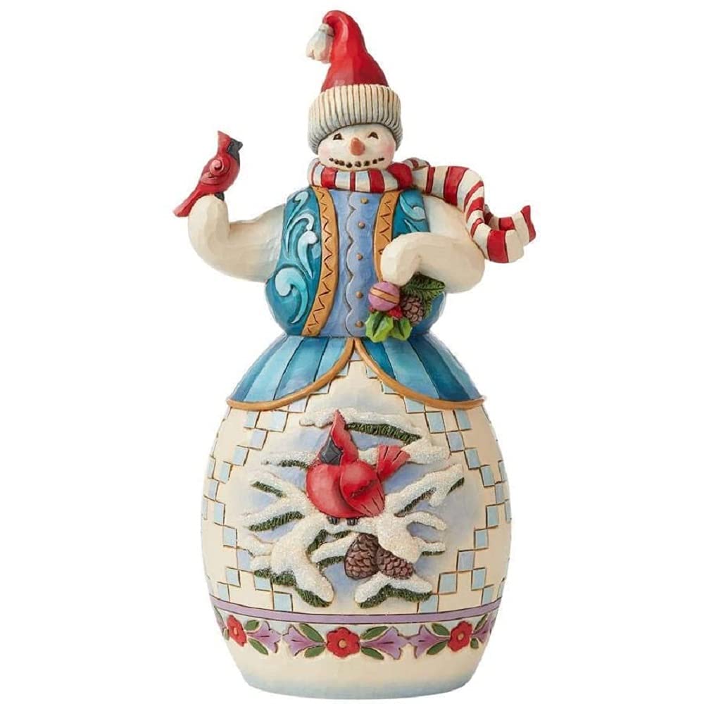 EnescoJim Shore Heartwood Creek Snowman with Cardinals Figurine, 9.64 Inch, Multicolor