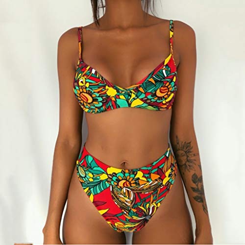 Biquíni feminino NANTE de duas peças, top de banho com babados e calcinha de cintura alta, conjunto