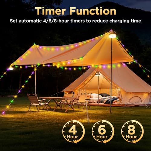 Cadena de luces recargables 33 pies para camping y exteriores 4