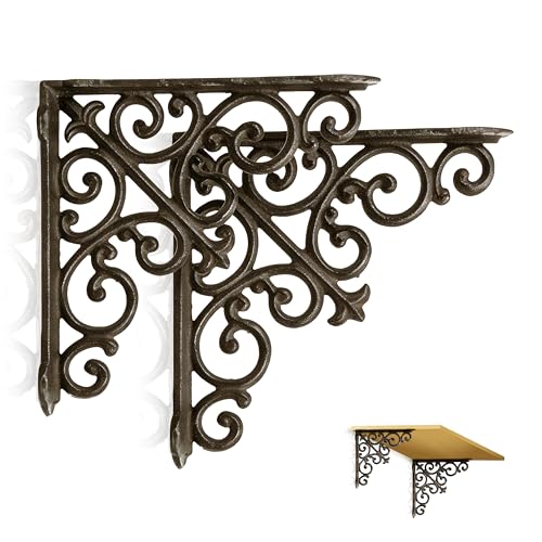 Linton Arts Vintage Cast Iron Decorative Shelf Brackets, 7.63" x