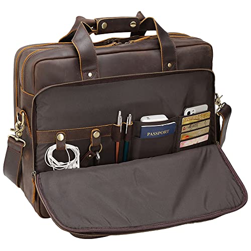 TIDING 18 Inch Full Grain Leather Briefcase for Men Business Travel Messenger Shoulder Bag Fits 17.3" Laptop2