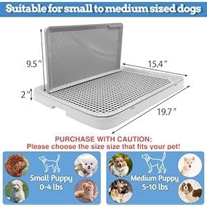 Hamiledyi Dog Potty Tray with Wall Pee Pad Tray Reusable Puppy Training Pads Holder Portable Dog Litter Box with Detachable Grille and Anti-Slip Mats for Medium and Small Dogs (White-gray)