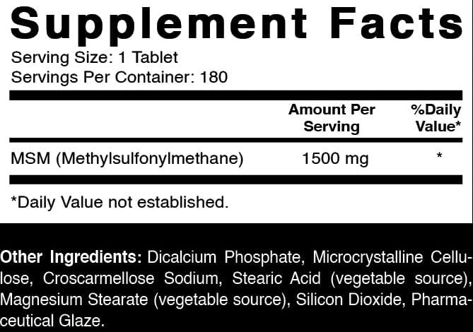 Oxify MSM 1500 mg (Also Called (Methylsulfonylmethane) | 180 Tablets | Gluten-Free, Non-GMO | Supplement Made in USA - Image 2
